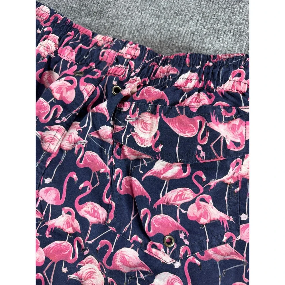 Trunks Surf & Swim Co‎ Mens Pink Flamingo Print Swim Trunks Navy Blue Medium 5in